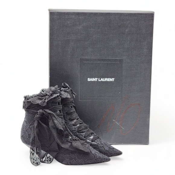 Saint Laurent Paris Blaze Lace Leather Ankle Boots | Black $1995 - Picture 1 of 7